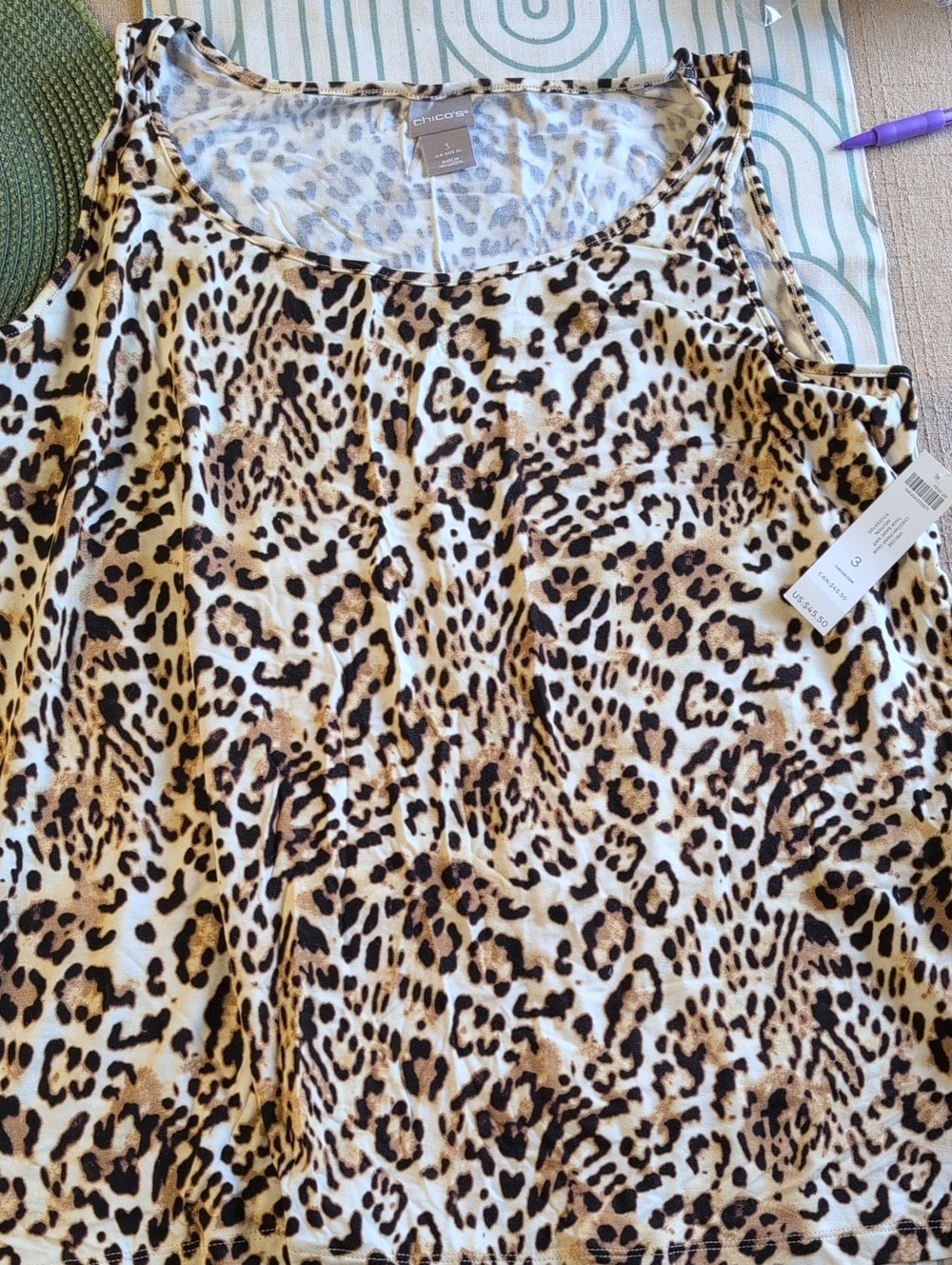 #39- Chico's Womens Leopard Print Sleeveless Tank Top - Brown & Black